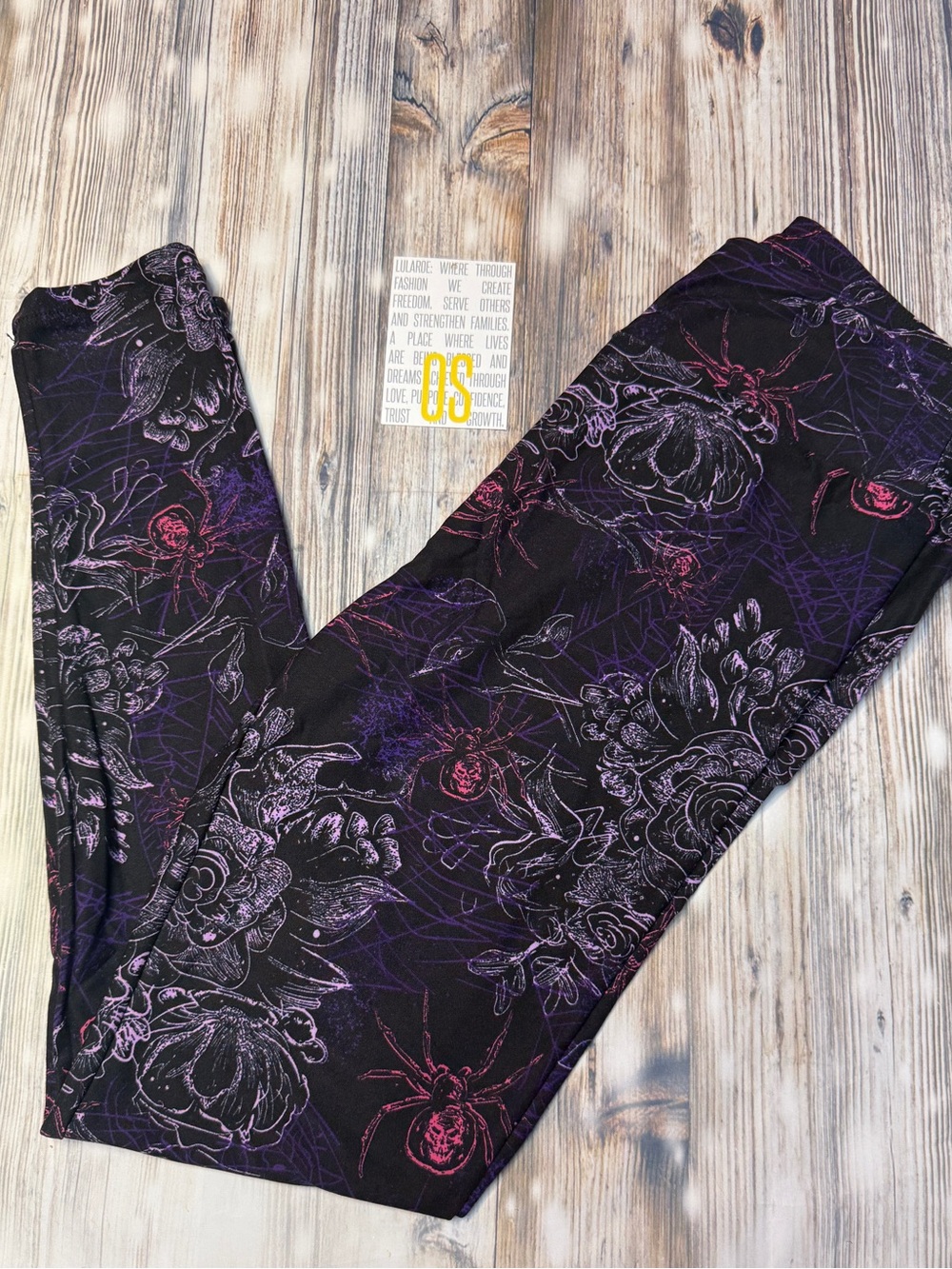 LuLaRoe Black Floral & Spider Leggings with Purple and Pink Accents